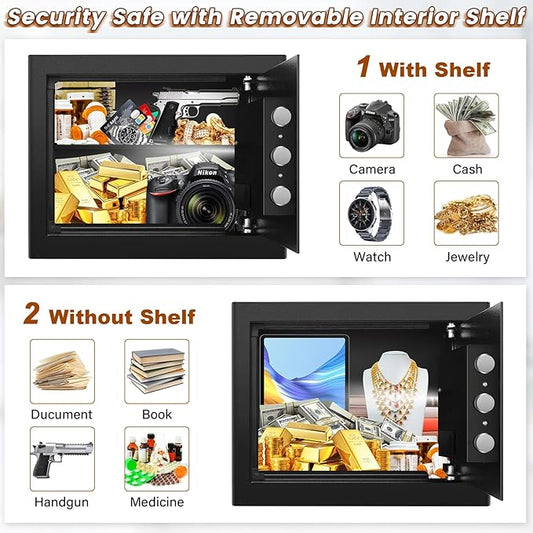 1.2 Cu Ft Home Safe, Small Safe Box with Fireproof Waterproof Bags, Programmable Keypad and Removable Shelf, Security Digital Home Safe for Home Money Firearm Medicines Valuables