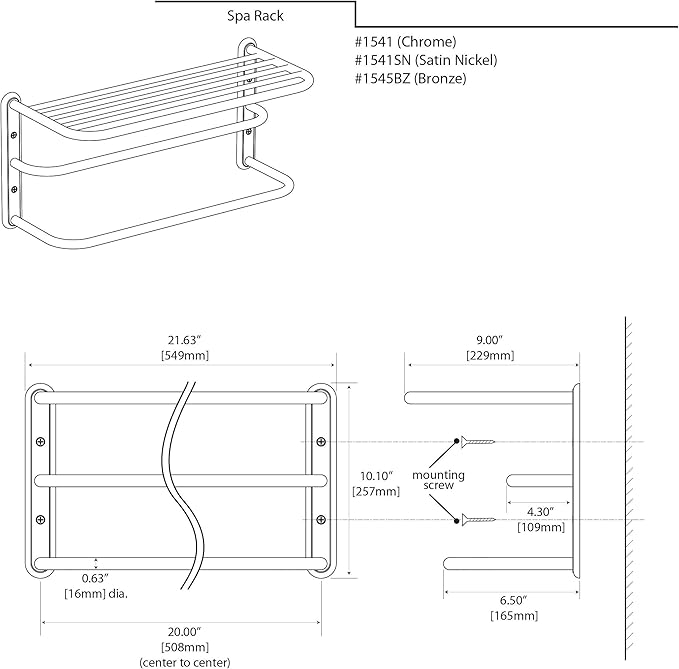 Gatco 1541SN 10-Inch by 20-Inch Towel Rack, Satin Nickel