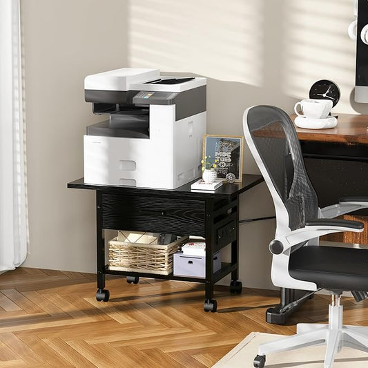 Aetheris Heavy-Duty Printer Stand with Locking Wheels, 2 -Tier Under Desk Table with Storage Drawer, Large Rolling Cart, Printer Table, Fits Printer Scanner Fax Machine (Black)