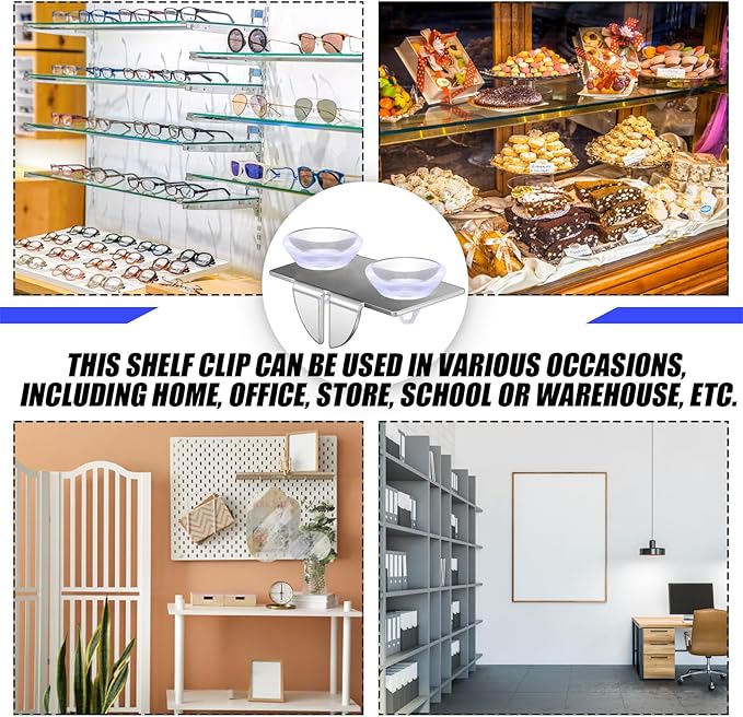 Tandefio 50 Pcs Center Shelf Rest Clip with Rubber Cushion, Galvanized Metal Glass Shelf Brackets Balancing Clip for Brackets to Hang Glass, Metal, Wood