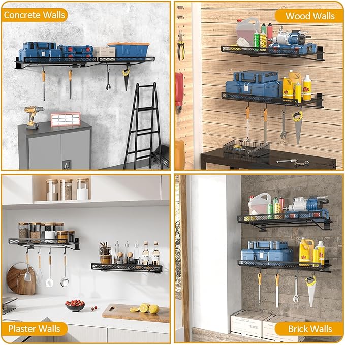 BABKAS 2 Pack Garage Wall Shelving,16.5" x 12.2" Garage Shelving Wall Mounted for Garage, Office,Laundry Room,Basement,Closet and Kitchen, Holds Up to 160 Lbs