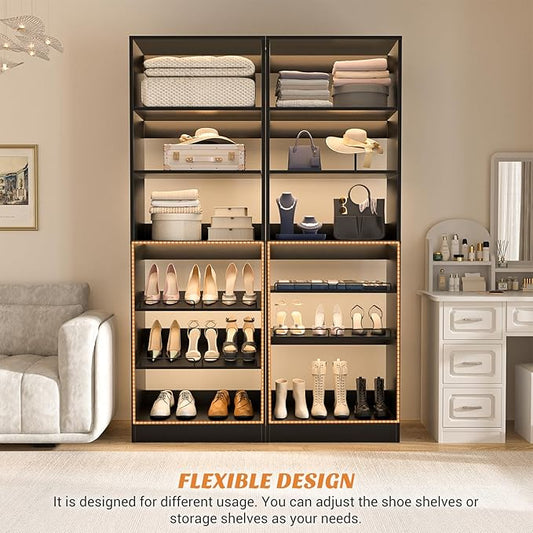 Unikito Closet System, 25 Inch Freestanding Closets Shoe Organizer, Standalone Wood Shoe Shelves, Heavy Duty Walk in Closet Tower for Bedroom, Mudroom and Entryway, 25" W x 16" D x 80" H, Black