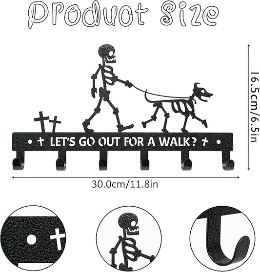 Skull Dog Paw Shaped Wall Mount Leash and Key Hook - Gothic Home Decor Organizer(Black Iron Vein)