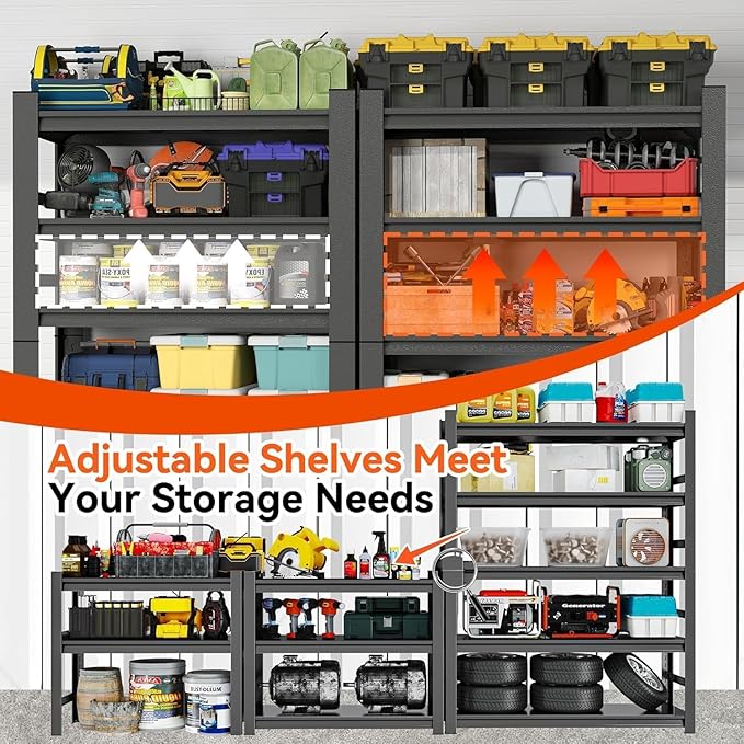 Metal Garage Shelving Unit, Heavy Duty Adjustable Storage Shelves, Steel Shelving, 3000 lbs Capacity Shelves for Heavy Tools and Equipment, 5 Tier, 35.4" Wx 17.7" Dx 71.2" H