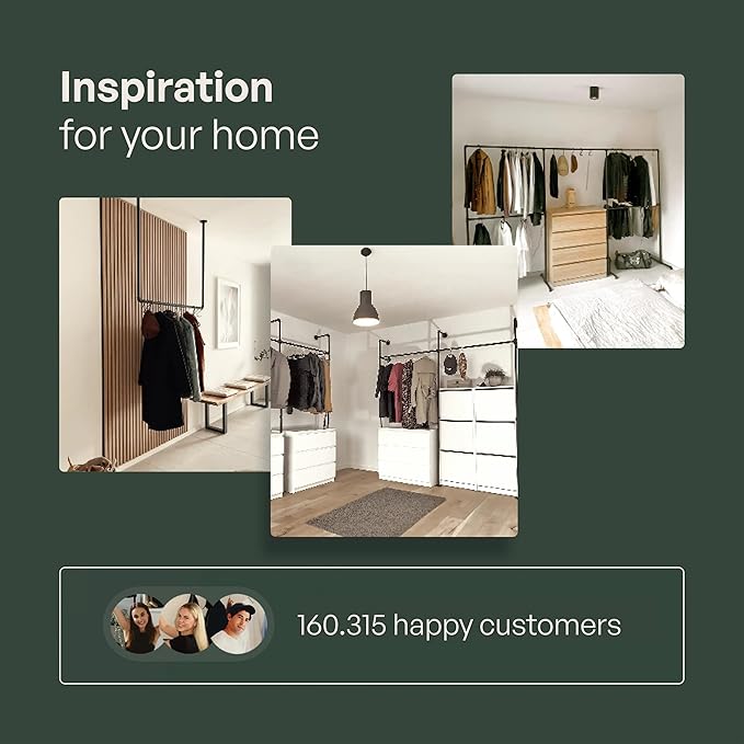 pamo Industrial Pipe Clothing Rack with Shelf - 550 lbs Capacity - Clamping Clothes Rack and Walk In Closet with Oak Shelf for Wardrobe