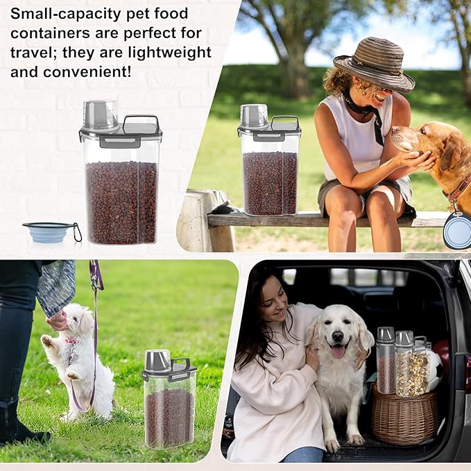 3-5Lbs Airtight Small Cat Dog Pet Food Storage Containers BPA Free, with Large Pour Spout/1 Measuring Cup/ 4 Safety Locks and Double-layer Silicone Strip (Clear Black 2Pack)