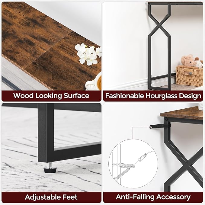 Sofa Console Table, 44.9" Entryway Table with Charging Station, Narrow Couch Table, Hallway Table, Sofa Table with USB Ports, Metal Frame, for Entrance, Living Room, Rustic Brown CTHR113E01