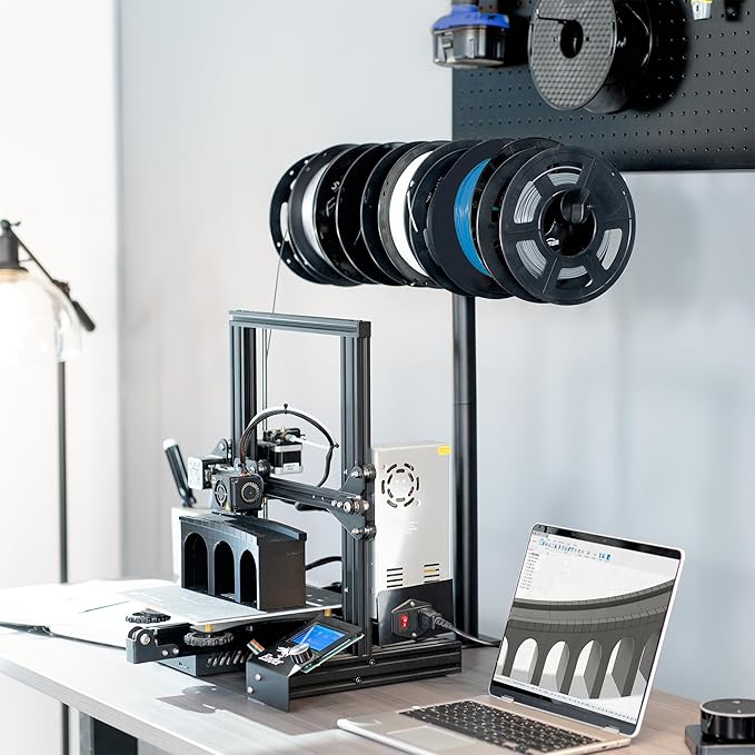 VIVO Clamp-on Steel Filament Holder for 3D Printer, Height Adjustable Spool Support, Holds up to 8 Standard Reels, Black, STAND-3DRH