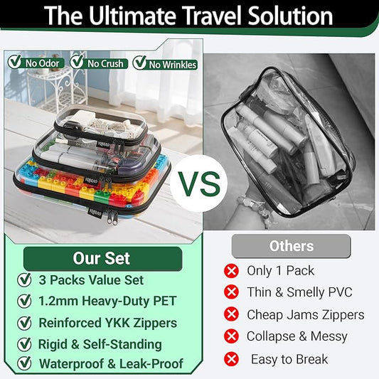 Hard Sided Clear Zipper Case for Storage- Professional-Grade Plastic Clear Zipper Pencil Case,Toy Storage Bins, Toiletry Pouch, Travel Organizer, Cosmetic Bag(Black,3 Pack, LMS)
