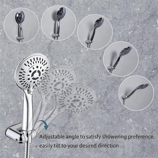 BRIGHT SHOWERS Shower Head Holder Wall Mount, Adjustable Handheld Shower Wand Holder with Universal Fit and Angle Adjustment, Chrome