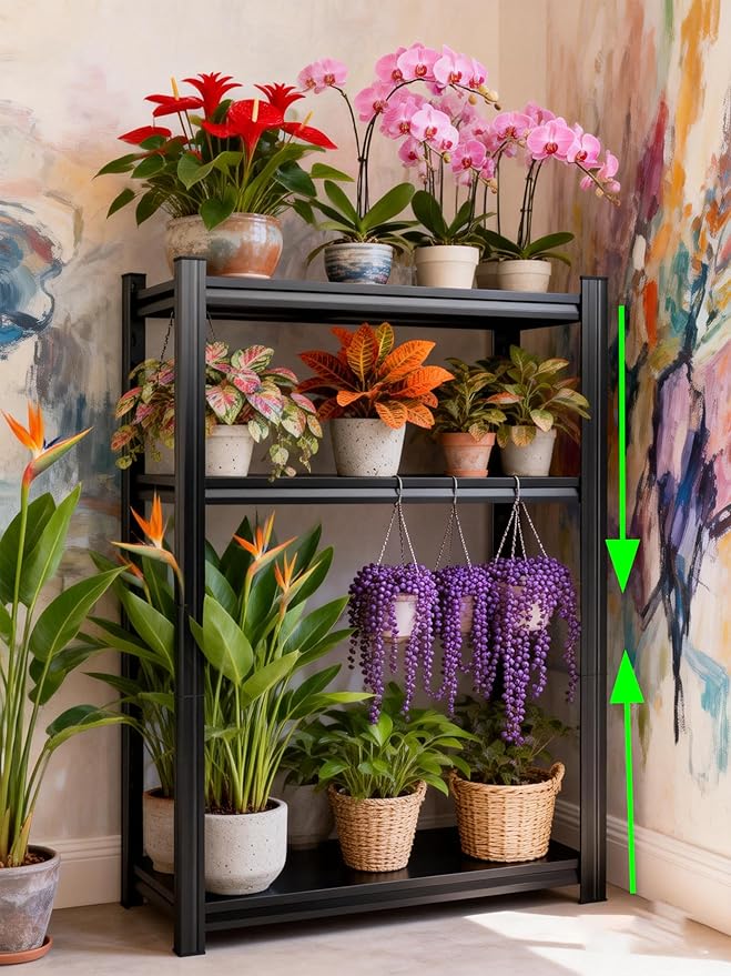 Plant Stand Indoor Outdoor,Metal Adjustable,4-Tier Plant Shelf,Accommodates Multiple Pots,Plant Shelves Suitable for Living Rooms,Gardens,Balconies (Black, 54''H x 22''W x 12''D)