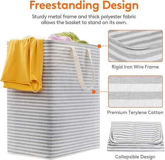 Lifewit 1 Pack Laundry Basket 100L Each, Collapsible Clothes Hamper with Reinforced Handles, Freestanding Waterproof Design for Bedroom and Laundry Room, Grey 100L Total