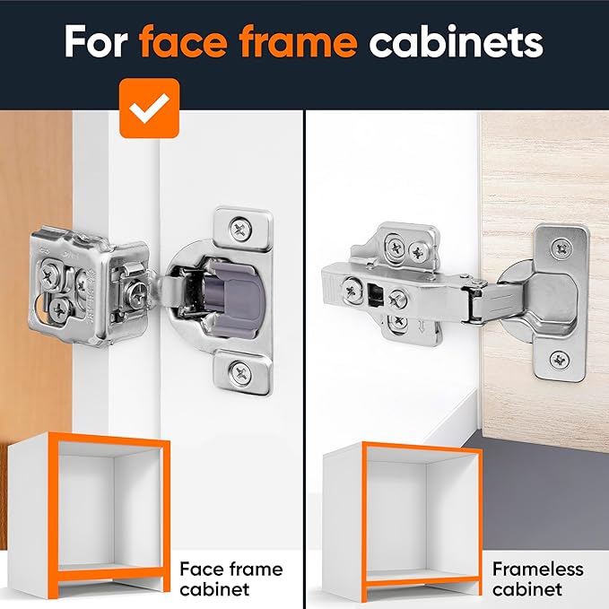 Decobasics 4 Pack Soft Close Cabinet Hinges 1-1/4" Overlay for Kitchen Cabinet Doors, Slow Self-Closing Concealed Hidden Hinges for Face Frame –Stainless Steel, 3-Way Adjustable & Quiet Close Damper