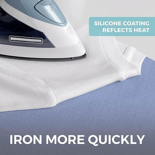 HOME GENIE Ironing Board Cover, Extra Thick Padding, Scorch Resistant Silicone Coating, 15x54 Full Size, Elastic Edge Heavy Duty Iron Pad Covers Standard Boards, Hook and Loop Fastener Strap, Blue