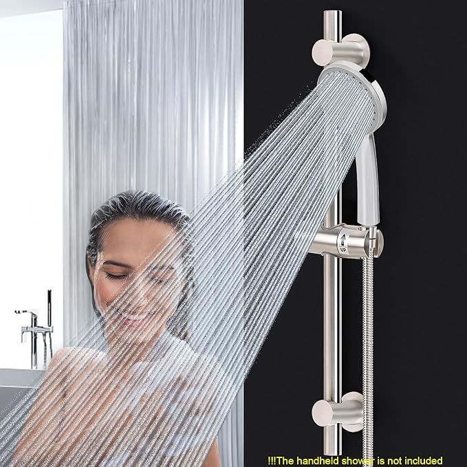 NearMoon Shower Slide Bar with Height/Angle Adjustable Handheld Shower Holder, Bathroom SUS 304 Stainless Steel Shower Head Holder for Bath (Adhesive, Brushed Nickel)