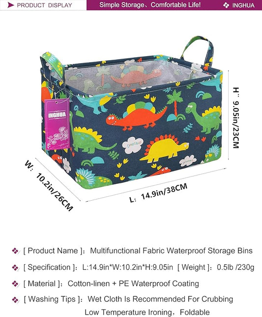 Rectangular Storage Basket Fabric Organizer Bin for Toys,Books,Clothes,Gifts,Pets-Perfect for Home,Office,Nursery,Dorm,Shelf(Rec Forest Dinosaurs)