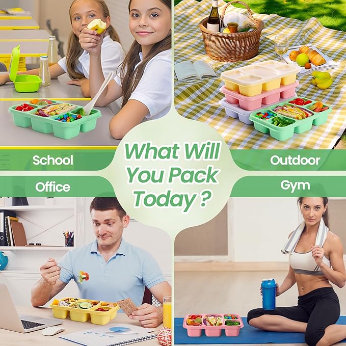 Bento Box Adult Lunch Containers 4 Pack, 5 Compartment Reusable Lunchable Containers for Kids, Stackable Snack Box With XXL Space for Sandwiches,Meal Prep for School Travel