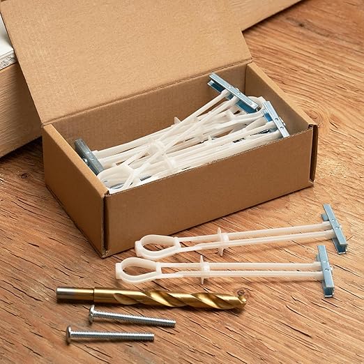 1/4โ-20 Quick Easy Heavy Duty Toggle Anchors with Bolts - Hollow Wall Anchors with Steel Wings, Adjustable Up to 2 1/2" Thick Wall, Holds Up to 1080 Lbs, Heavy Duty Drill Bit Included (12 Pack)