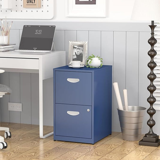 2 Drawer File Cabinet with Lock,Blue Metal Office Drawers Filing Cabinets for Home Office, Two Drawer Under Desk File Cabinet for Hanging Letter,Easy Assemble