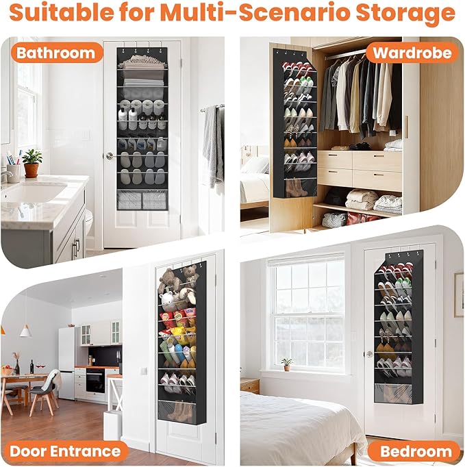 8-Tier Over The Door Organizer, Space Saving Hanging Shoes Organizer and Storage Unit, Organizer for Closet, Bedroom, Entryway, Black