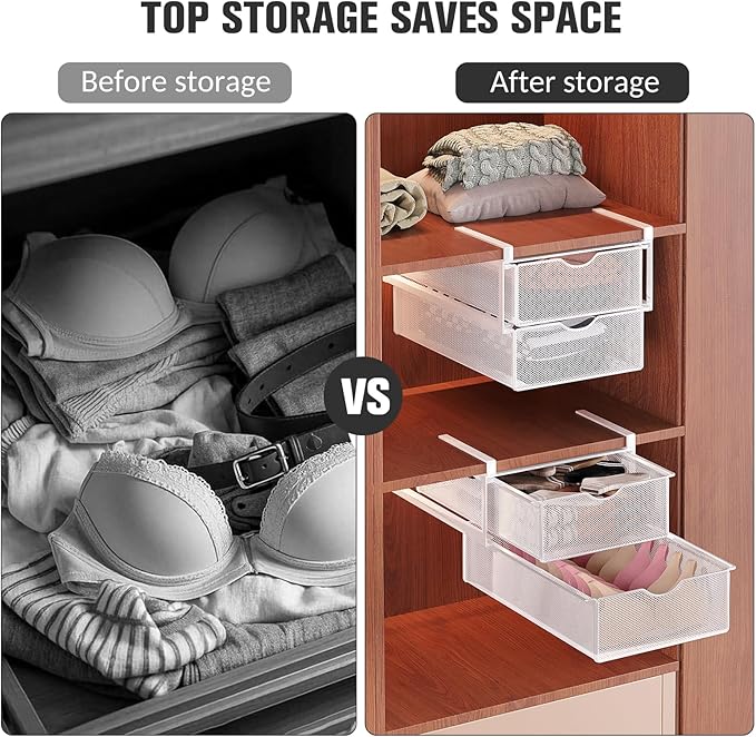 Drawer Organizers and Hanging Shelves, Double-layer Multifunctional Mesh Storage Basket for Underwear, Socks, Bras, Panties Space-Saving Pull-Out Organizer for Closet, Wardrobe, Bedroom