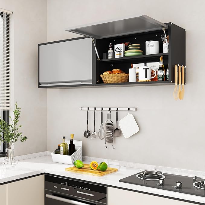 Garage Wall Cabinet, Floating Metal Wall Cabinet with Up-Flip Door and Shelves,19.7''H Hanging Wall Mounted Storage Cabinet for Garage, Warehouse, Workshop, RV