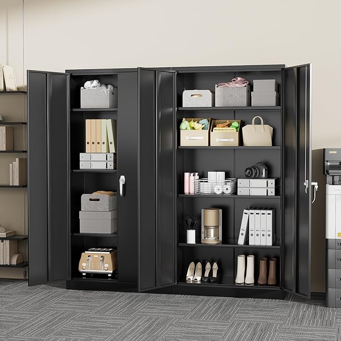 Greenvelly Metal Storage Cabinets 72” Black Garage Steel Storage Cabinet with Doors and Shelves, Metal Tool Cabinet, Steel File Cabinet for Home Office, Basement, Warehouse, Classroom(Anti Tipping)