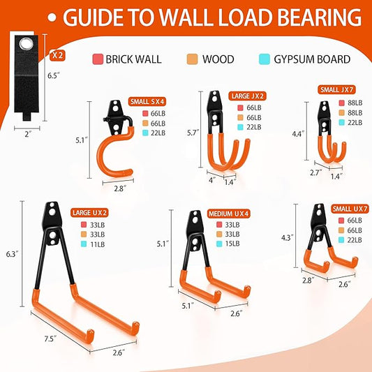 28 Pack Garage Hooks Heavy Duty - Garage Storage and Organization Ladder Hooks with Non Slip PVC Coating for Hanging Bike,Ladder,Garden Tools,Hose