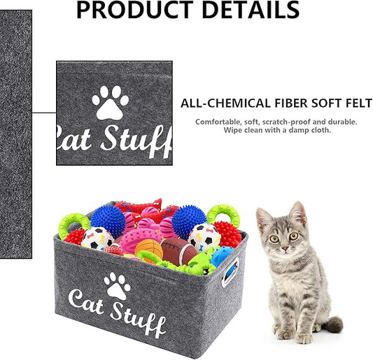 Geyecete Cat Apparel & Accessories/Cat Toys/Pet Supplies Storage Basket/Bin with Handles, Collapsible & Convenient Storage Solution for Office, Bedroom, Closet, Toys, Laundry(Grey)