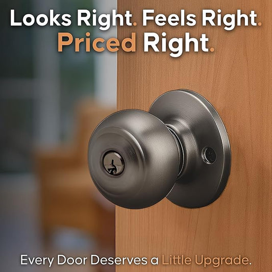 Copper Creek Colonial Entry Door Knob – Keyed Entry Handle with Lock and Key, ANSI Grade-3 Certified, DIY-Friendly Install for Interior and Exterior Entrance Doors – Antique Nickel (1 Pack)