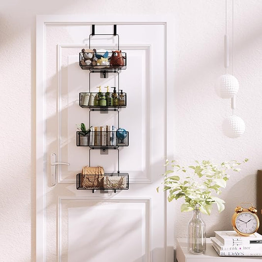 HapiRm Over Door Organizer Storage - Separable Door Organizer Hanging with 4 Metal Large Capacity Baskets for Bathroom Bedroom Kitchen Pantry Closet (Black)