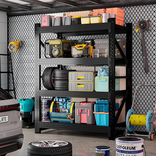 3000LBS Garage Storage Shelves, 48" W Garage Shelving Heavy Duty Adjustable Shelving Unit, 4 Tier Metal Utitly Shelves Industrial Shelving for Warehouses,Basement,Black