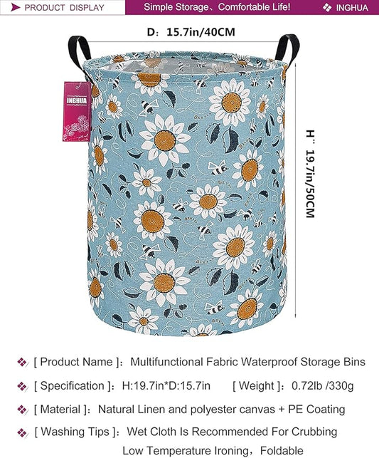 Laundry Hamper Large Canvas Fabric Lightweight Storage Basket/Toy Organizer/Dirty Clothes Collapsible Waterproof for College Dorms, Boys and Girls Bedroom,Bathroom (Sunflower)