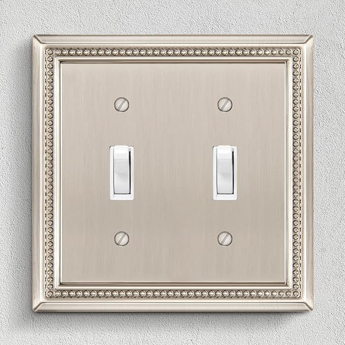 Henne Bery Sunken Pearls Heavy Duty Decorative Wall Plate Switch Plate Outlet Cover (Double Toggle, Satin Nickel)