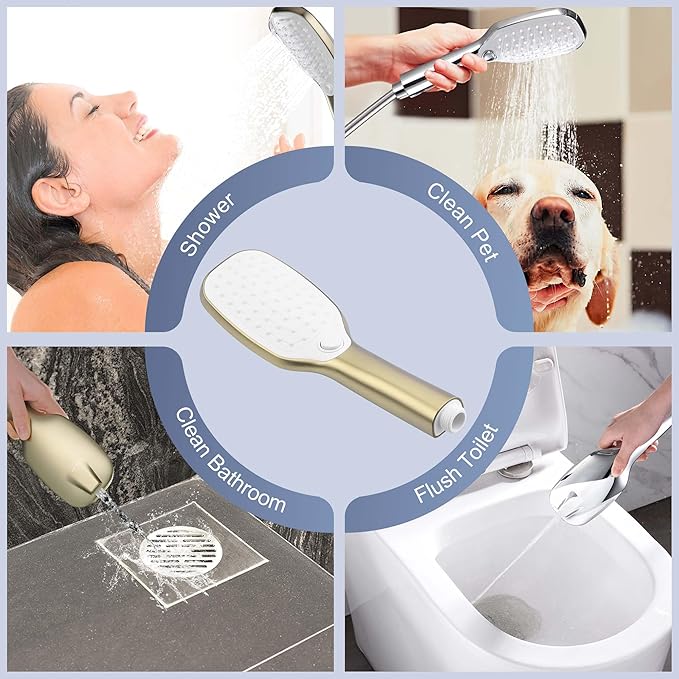 SonTiy Rain Shower Head with Handheld Spray and Shower Shelf Caddy, 12Inch High Pressure rainfall Showerheads and Hand Shower Combo with Height Adjustable Holder Shower Head System, Brushed Gold