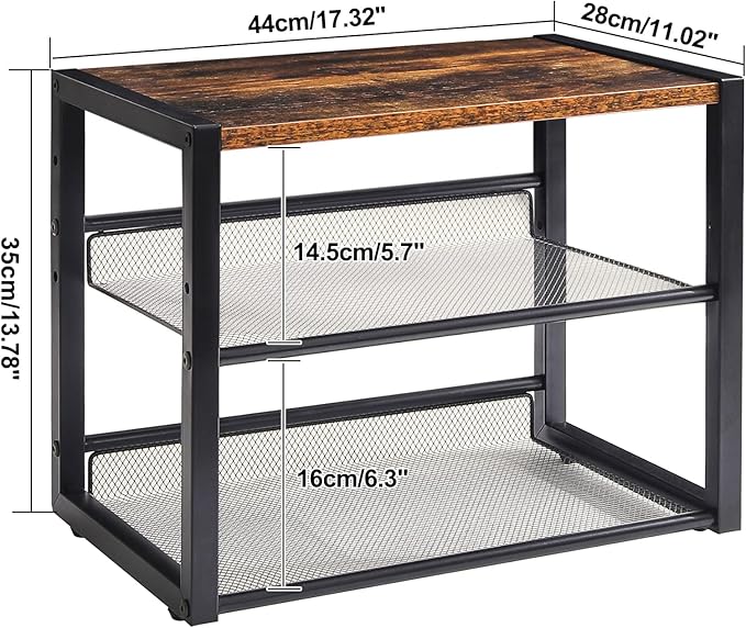 YMYNY Desktop Printer Stand, 3 Tiers Desk Organizer with Adjustable Storage Shelves, Multi-Purpose Printer Shelf for Home Office, Fax Machine, Scanner, Files, Books, Rustic Brown, UHPT001H