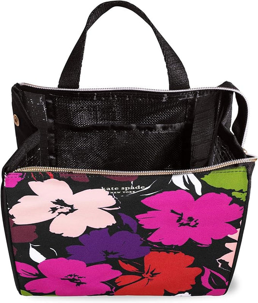 kate spade new york Portable Soft Cooler Lunch Bag, Thermal Tote with Insulated Interior Lining and Storage Pocket, Lunch Tote for Women, Painterly Blooms