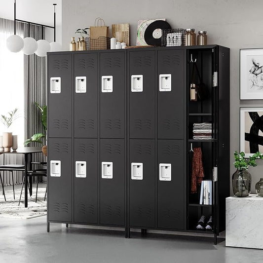 Letaya Metal Lockers for Employees-6 Door Storage Locker with Shelves and Lockable Steel Cabinet for School,Gym,Office,Staff(Black, 6 Door)