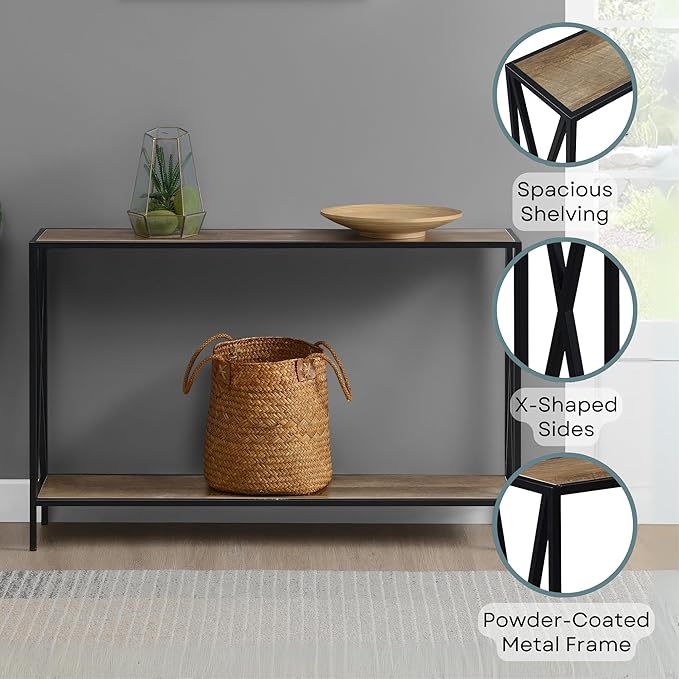 Convenience Concepts Tucson Console Table 47.25" - Modern Sofa Table with Storage Shelf, Entryway Hall Table for Living Room, Weathered Barnwood/Black
