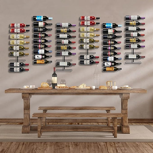 Sorbus Wall Mount Wine Rack 2-Pack – Holds 9 Bottles Each – Black Metal Wine Bottle Holders for Wall, Modern Wine Rack for Home Bar, Kitchen