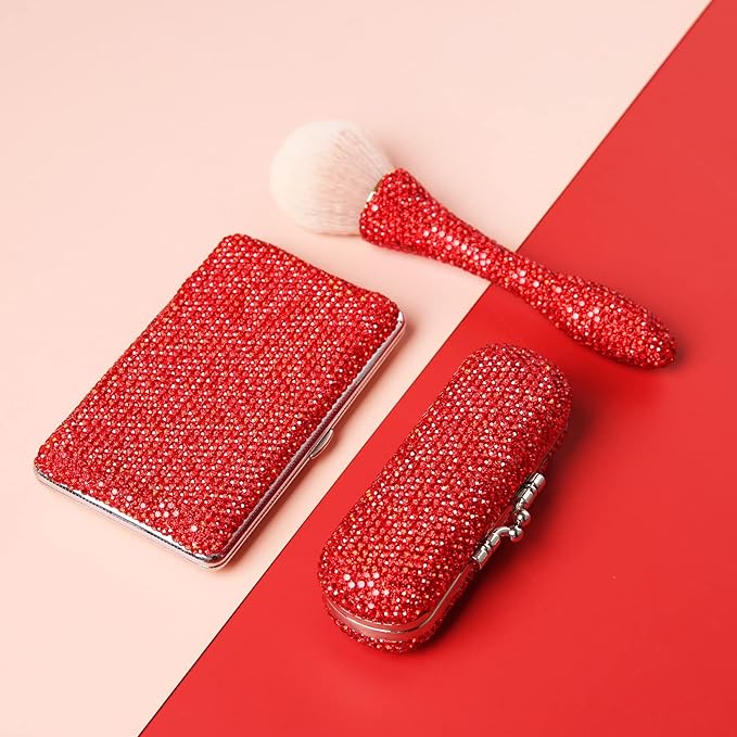 AsAlways Shiny Rhinestone Crystal Portable Lipstick Case with Mirror Portable Bling Diamonds Makeup Cosmetic Storage Holder for Travel Ladies Fashion