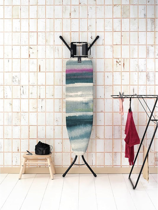 Brabantia Size A Compact Small Ironing Board (43x12 in) 7 Height Options, Adjustable Steam Iron Rest Holder (Morning Breeze) Non-Slip Feet, Anti-Collapse Child Locks