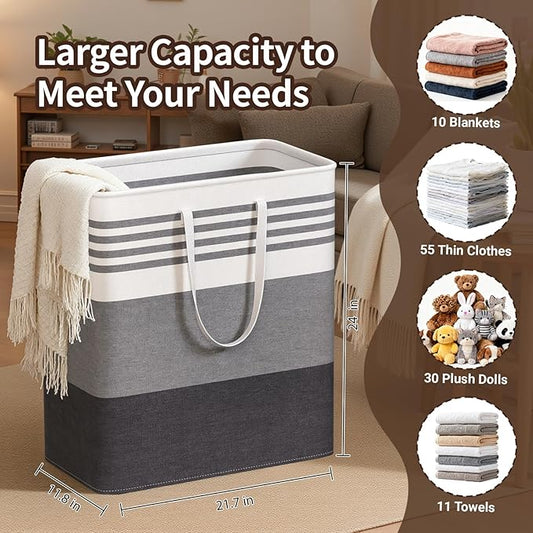 WOWBOX 2 Pack Laundry Hampers Baskets, Freestanding Dirty Clothes Hampers with Reinforced Handles & Cross Stitch & Waterproof Coating, for Laundry Bedroom Bathroom, 2 x 100L