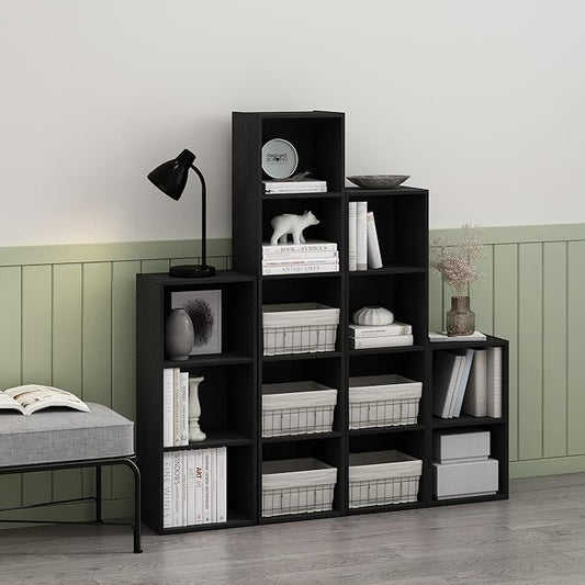 Furinno PASIR Book Shelf, 2-Tier Modern Bookshelf, Open Shelves Bookcase 9 x 12 x 21, for Living Room, Bedroom, Home Office, Blackwood