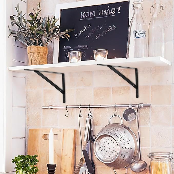 8 Pcs Heavy Duty Shelf Brackets, Floating Metal Shelf Brackets, Metal Wall Mount L Shaped Shelves Support Angle Brackets for Heavy Duty Floating Shelves Shelf Brackets (9.84 x6.29 inch)