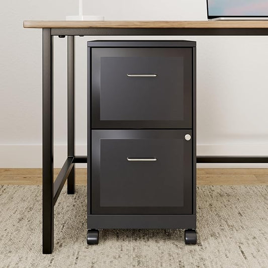 Staples 2-Drawer Vertical File Cabinet, Letter Size Documents, Lockable & Mobile, 18" D x 14" W x 26.3" H, Black