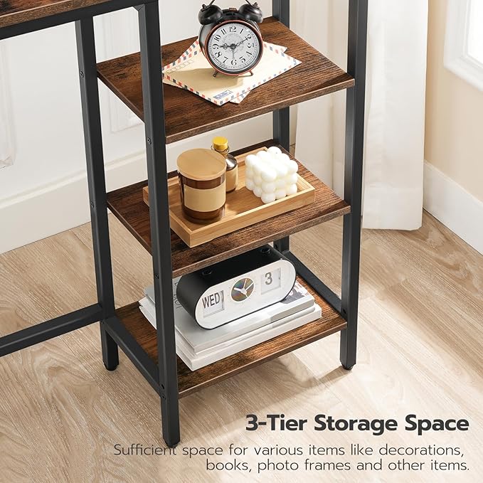 HOOBRO Console Table with Power Outlet, 63" Behind Sofa Table with Shelves, Narrow Entryway Table with Storage, Couch Table for Living Room, Hallway, Rustic Brown and Black BF164UXG01