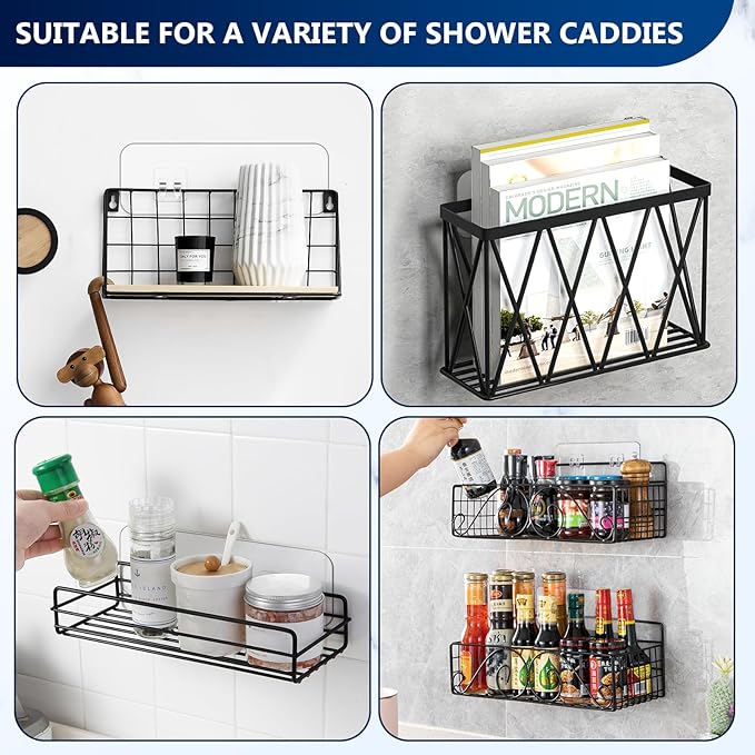 9 Pack Shower Caddy Adhesive Replacement Stickers,Strong Hooks for Caddy, Clear Waterproof Adhesive Strips, No Drilling for Kitchen Racks and Bathroom Storage Shelves (Clear 2 Hooks)