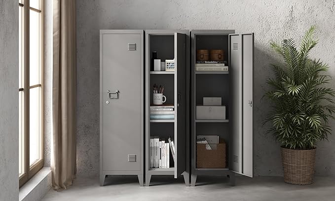 MIOCASA Metal Cabinet Home Office Storage Cabinets with Doors and Shelves Lockable File Cabinet Organizer Coat Lockers for Kids