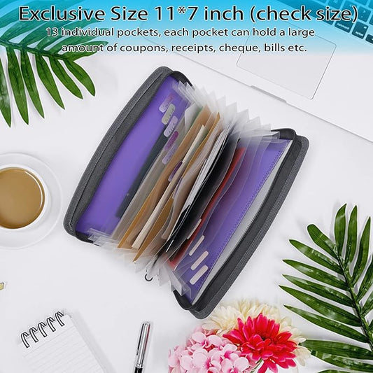 NAFY Small Accordion File Organizer, A5 Check Size 13 Pockets Coupon Receipt Holder Organizer with Zipper, 11X7 Inches Accordion Expanding Folder Wallet for Coupon, Receipt, Bills, Cash(Lavender)